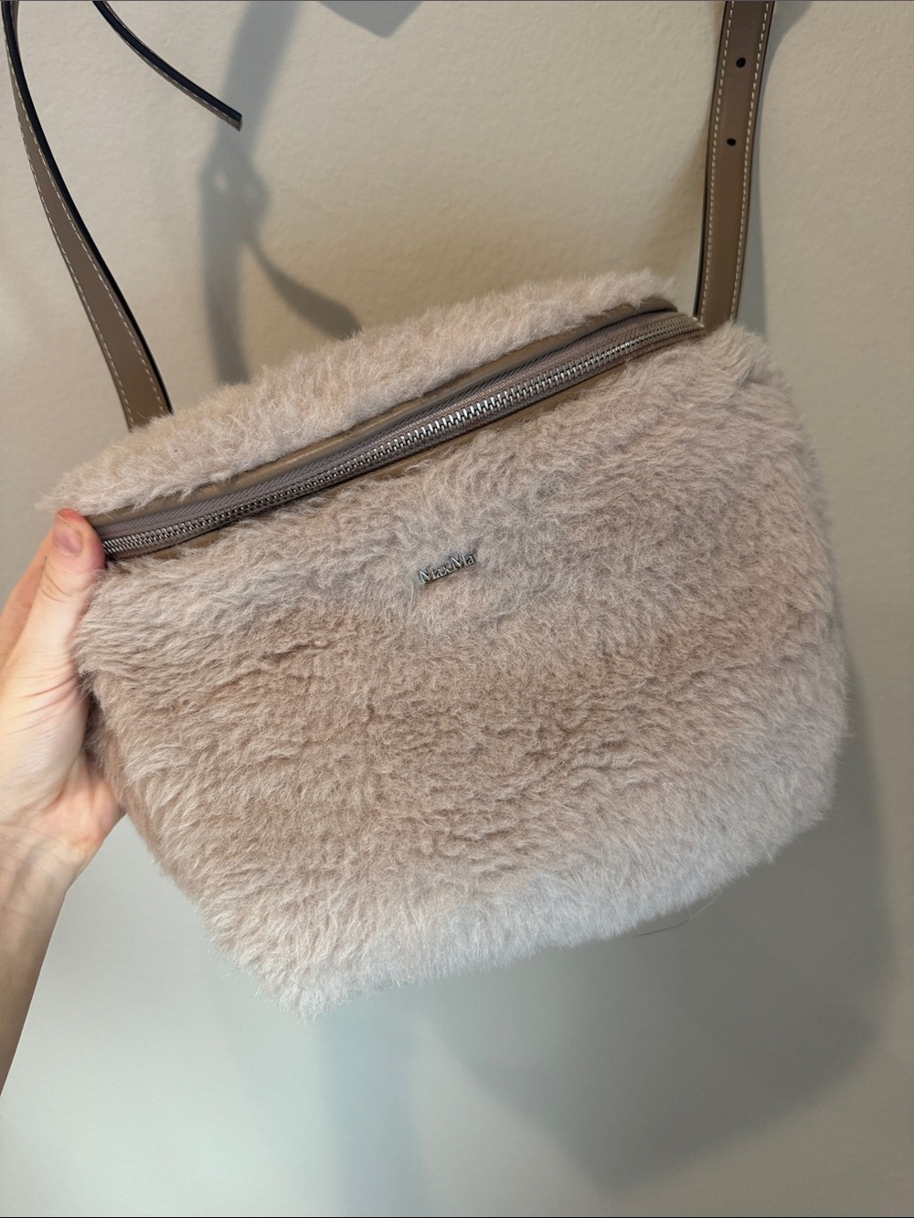 Max Mara Taupe Faux-Fur Belt Bag